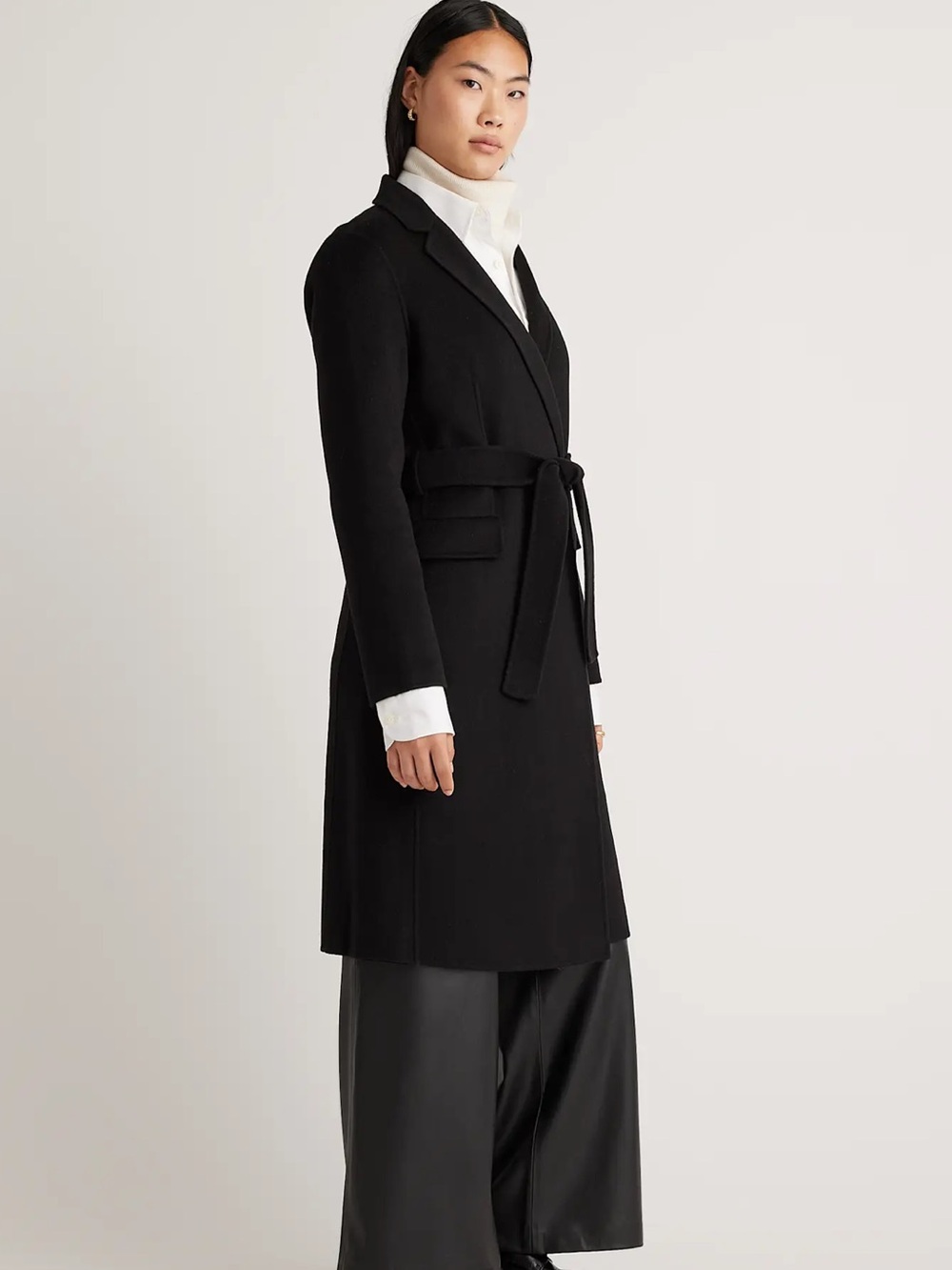 Quince Black Long Collared Trench Coat